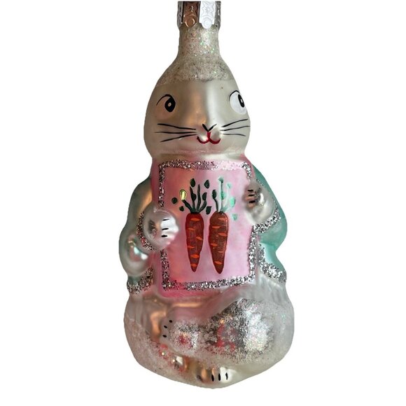 Vintage 1992 Christopher Radko SHY RABBIT Ornament Blown Glass SIGNED Holiday - Picture 1 of 10